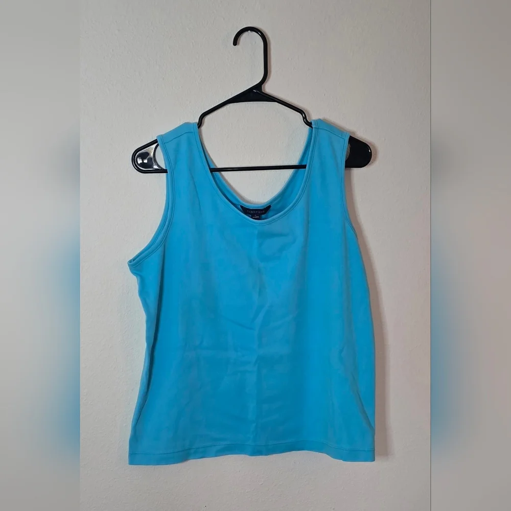 Land’s End Aqua Blue Cotton Tank Top Sleeveless Size L - Picture 1 of 5